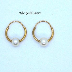 Solid 14k gold Pearl Cultured Hoops